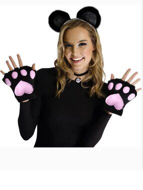 Panda Bear Kit Black Pink Headband Choker 4 Pc Halloween Costume Accessory 14+